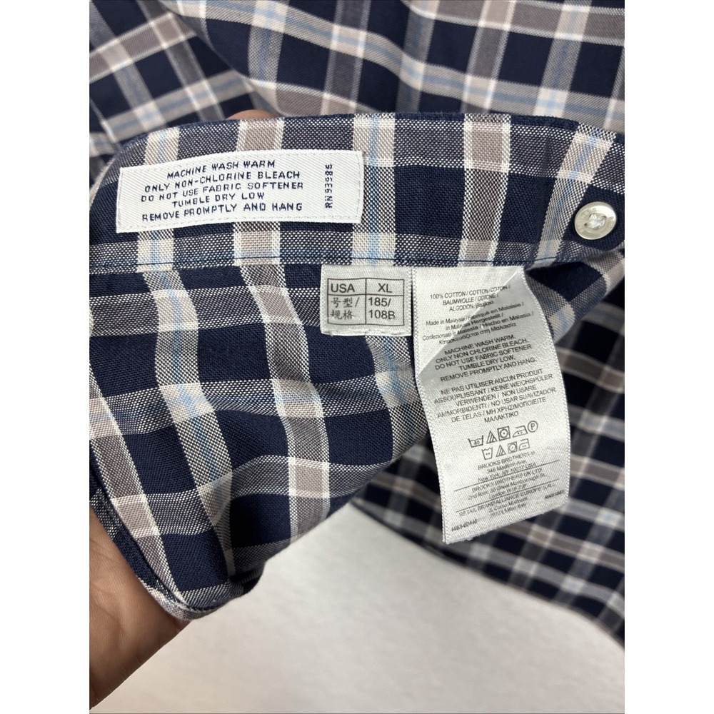 Brooks Brothers 1818 Non-Iron Slim Fit XL Blue Plaid L/S Men's Oxford Logo Check - Picture 5 of 14